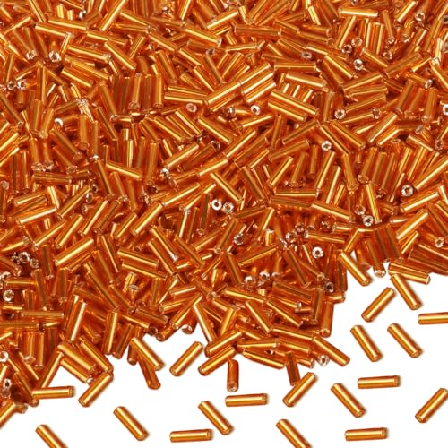 4000pcs Orange Bugle Beads Bulk -Embroidery Beads,Long Tube Bead for Jewelry Making, Bracelet Necklaces Supplies,Craft DIY(7x2mm) - color: Orange