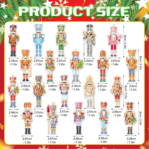 Tondiamo 20 Pcs Christmas Diamond Painting Keychain Kits 5d DIY Christmas Nutcracker Diamond Art Pendants Double Sided Hanging Key Chains Xmas Craft Gifts for Adult Holiday Party Decoration DIY - style: Nutcracker Style
