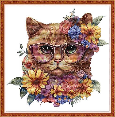Stitchhaven 14CT Cute Cat Counted Cross Stitch Kit for Beginners, Unprinted Complete DIY Embroidery Set with Pattern & Tools, Premium Aida Cloth & Threads (Cat 2) - color: Cat05