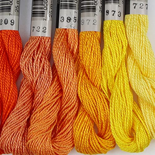 KCS 150 Meters(162 Yards) Mercerized Pearl Cotton Crochet Needlepoint Thread,Size 5,6 skeins,Mixed Color 07 - color: 6color07, size: 6 skeins