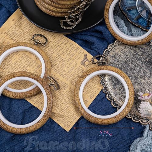Framendino, 15 Pack Round Mini Embroidery Hoops 3 Inch Imitated Wood Display Frame Circle Cross Stitch Hoop Ring for Art Craft Sewing Hanging Ornaments - color: 3.15", size: 15 Pack