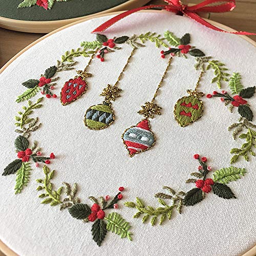Embroidery Kit Christmas Ornaments Leaf Wreath Awesocrafts Full Range of Embroidery Starter Beginners Adults DIY Handmade Easy Patterns (Ornaments) - color: Ornaments