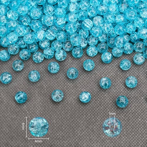 400PCs 4mm Blue Crackle Glass Beads Bulk, Round Smooth Hole Glass Crystal Beads for Jewelry Making, DIY Bracelets, Necklaces, Bag Charms, Keychains and Craft Projects - color: Blue Crackle, size: 4MM