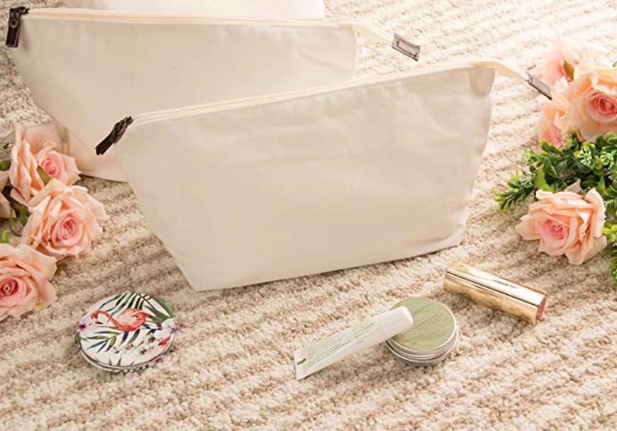 Juvale Canvas Makeup Bag - 6 Pack, 11.75 x 5.5 In, White Cotton - Travel Cosmetic & Toiletry Pouches with Zipper - Blank DIY Canvas Pouches for Crafting & Bridesmaid Gifts - size: 6 Count (Pack of 1)