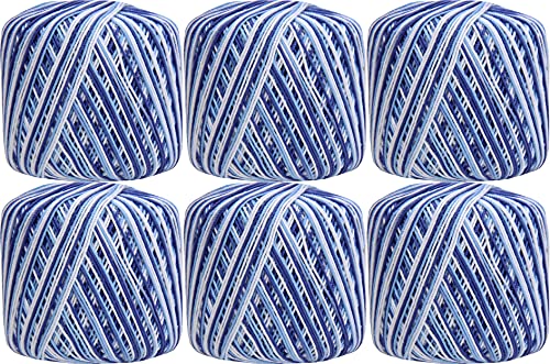 ThreadArt 100% Cotton Crochet Thread Size 3, Variegated Denim Blues - color: VARIEGATED DENIM BLUES, size: SIZE 3 - 6 PACK