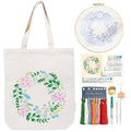 CREAWONDER Canvas Tote Bag Embroidery Kit with Pattern for Beginners, Arts and DIY Embroidery Crafts Kits for Adults, Include Instructions, Thimble, Embroidery Hoops, Color Threads and Tool - color: CR002 huafanyunyu