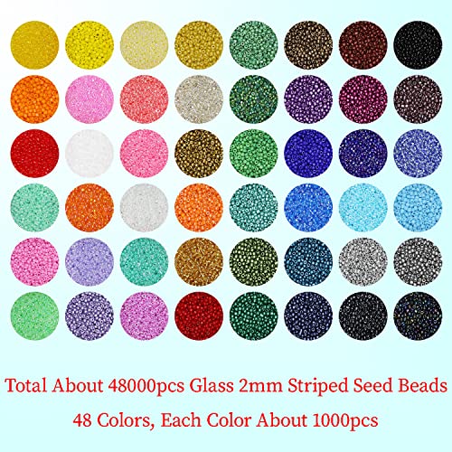 Glass Seed Beads Assorted Kit - Size 12/0 (2mm Tiny), 48 Multicolor Options (48,000pcs Total) with Organizer Box for Adult DIY Jewelry Making - color: 48 Colors Mix