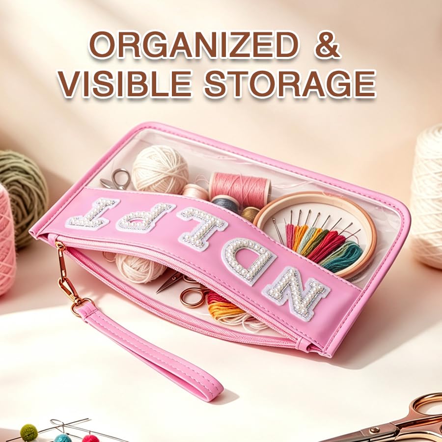 Needlepoint Project Bag NDLPT Clear Zip Pouch Bag, Premium Craft Storage Case, Sewing Organizers and Storage Sewing Gifts for Stitching Enthusiasts (Pearl Pink) - color: Pearl Pink