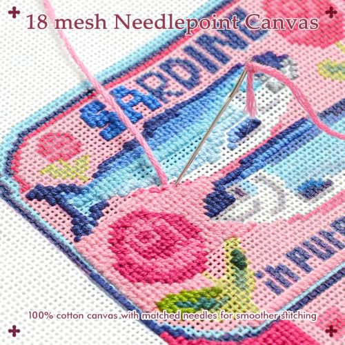 Kaitiaki 18 mesh Needlepoint Canvas Kit, 8 in Painted Canvas Set with Embroidery Floss, Needles, Guide Card, Instruction, Threader, Scissors & Project Bag for Crafter Gift(Sardine) - color: Sardine, size: 18 mesh