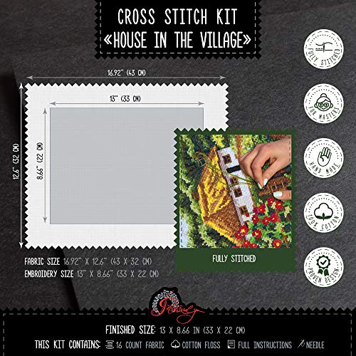 Povitrulya House in the Village - Counted Cross Stitch Kit, 14 Count Aida Cloth, 13" х 8.66" - color: House in the Village