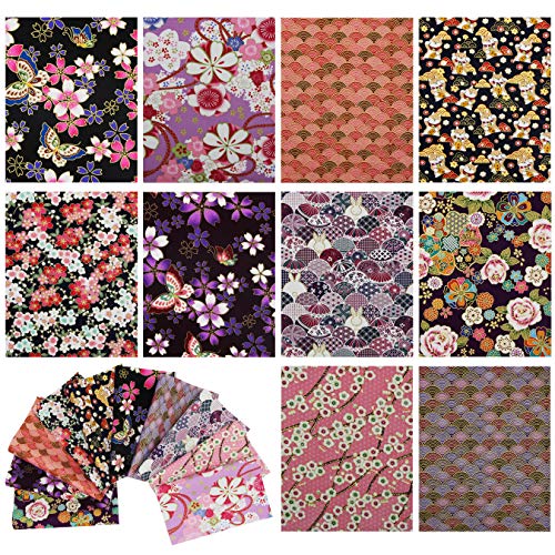 aufodara 10Pcs Cotton Craft Fabric Patchwork Bundle 20x25 cm, Japanese Style Printed Floral Beautiful Gold Patterns Bronzing Cloth for Sewing Quilting DIY Artcraft Handwork (Pink Purple) - color: Pink, Purple