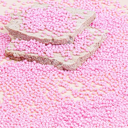 Legefo 4mm Glass Seed Beads Bulk, Light Pink 6/0 Small Mini Pony Seed Beads, Tiny Round Craft Bead for Bracelet Necklace Wrist Jewelry Making Beading Weaving DIY Crafts Supplies, 1000pcs - color: Light Pink