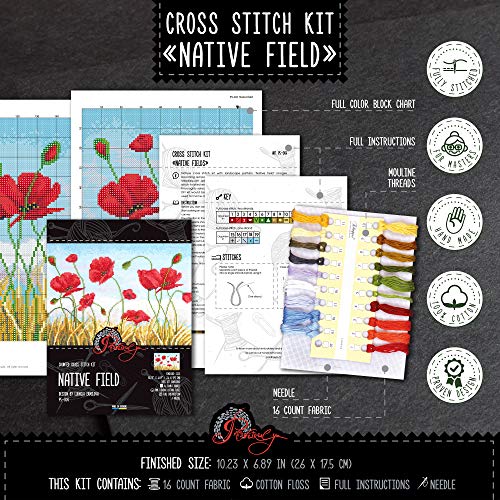 Povitrulya Native Fields Embroidery Kit with Poppy Flowers Counted Cross Stitch Pattern - color: Native Fields