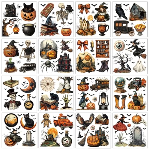 16 Pcs Halloween Rub on Transfers for Crafts DIY 5.7x5.7 Inch - color: Witch