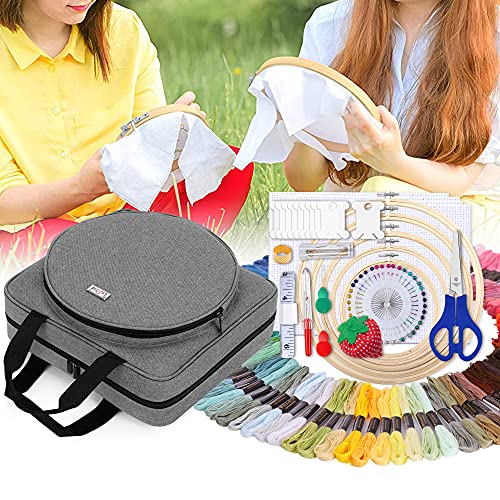 LoDrid Embroidery Kit, Embroidery Project Bag with Embroidery Kit, Gray - color: Gray