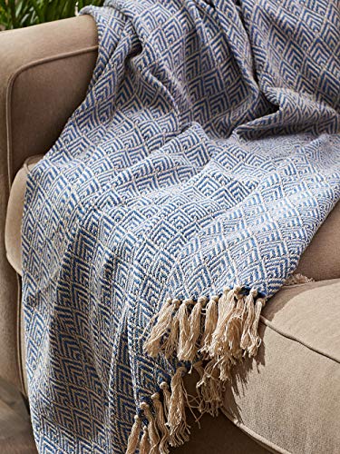 DII Diamond Throw Collection Cotton Woven, 50x60, Stonewash Blue - color: Stonewash Blue