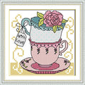 Howie's Needlepoint Cross Stitch Kits, 11CT Pre-Printed Pattern Needlepoint Kits, Full Range of Stamped Starter Kits (Teacup Two, 7.1 x 7.1 Inch) - color: Teacup Two