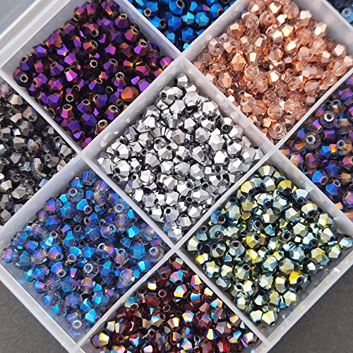 INSPIRELLE 2400pcs 4mm Bicone Beads Faceted Crystal Glass Briolette Beads - color: Electroplate Colors