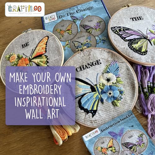 Butterflies Embroidery Kits for Adults - Stamped Beginner Hand Embroidery - color: Be The Change