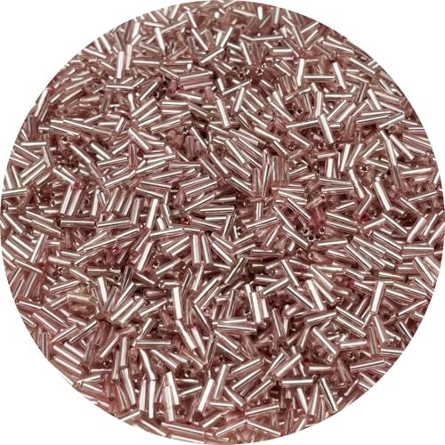 90g Glass Bugle Beads 7x2mm Embroidery Tube Glass Spacer Bulk Small Craft Long Beads for Necklaces Bracelets Earrings DIY Jewelry Making(Pink) - color: Pink