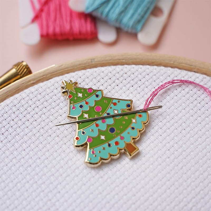 Caterpillar Cross Stitch Needle Minder - Christmas Tree for Cross Stitch, Sewing, Embroidery and Needlework Accessories, Enamel and Magnetic