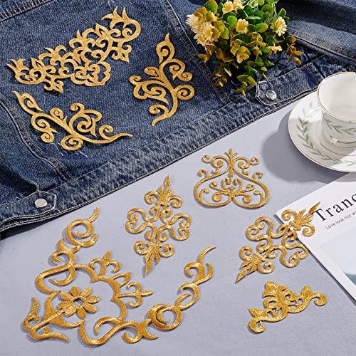NBEADS 12 Pcs Gold Flower Embroidery Patch, 6 Styles Iron on Patches Sew on Patches Golden Floral Lace Appliques for Wedding Dress Decoration Repair Clothing Backpacks Jeans Caps - color: Gold Flower--12 Pcs