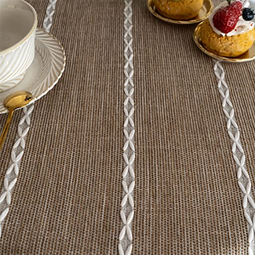 Rustic Small Square Tablecloths Linen Wrinkle Free Table Cloth Washable Farmhouse Embroidery Tablecloth for Indoor Outdoor End Coffee Tea Table Home Christmas Decoration Square Brown 36X36 Inches - color: Brown Striped-a