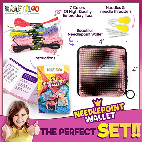 Needlepoint Kit for Kids Ages 6-12 - Unicorn Wallet Cross Stitch Craft - color: Unicorn