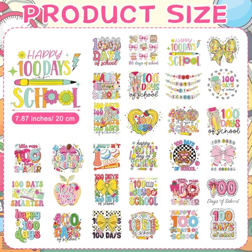 Yuntau 30 Pcs 100 Day of School Iron on Transfers Patches, DTF Vinyl Decal - style: 100 Day of School