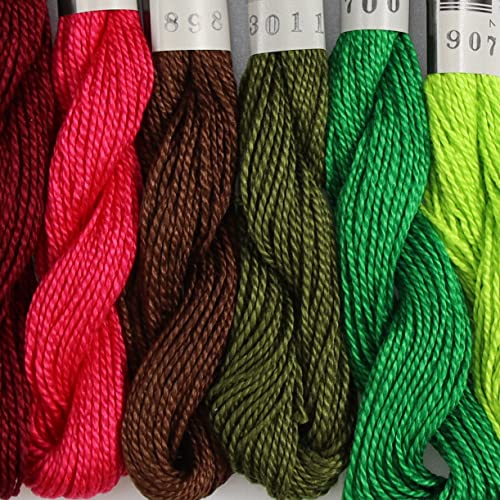 KCS 162 Yards(150 Meters) Mercerized Pearl Cotton Crochet Needlepoint Thread,Size 5,6 skeins,Mixed Color 15 - color: 6color15, size: 6 skeins