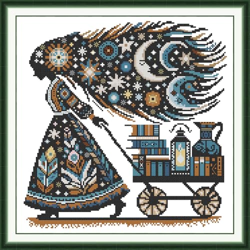 Funcrostitch Counted Cross Stitch Kits for Beginners,14ct Unprinted Pattern Embroidery Kit Dmc Cotton Threads Needleworks for Adults-Knowledge is Power 14.2"×14.2" - color: 14CT Counted Kit,Knowledge is power 14.2"×14.2"