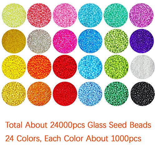 Glass Seed Beads Assorted Kit - Size 12/0 (2mm Tiny), 24 Multicolor Options (24,000pcs Total) with Organizer Box for Adult DIY Jewelry Making - color: 24 Colors Mix-Opaque Color