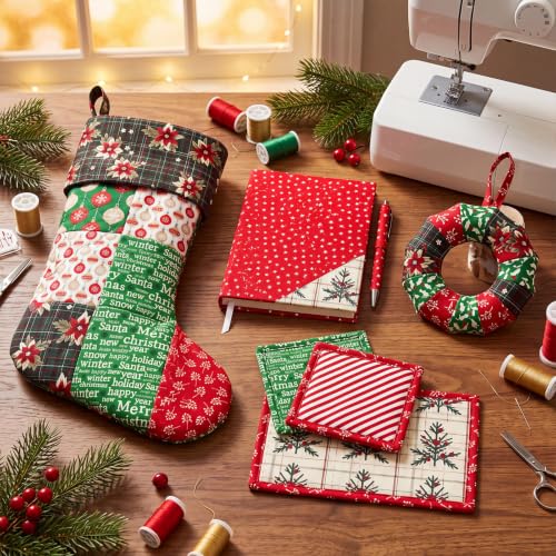 Tatuo 30 Pcs Christmas Cotton Fabric Squares 10 x 10 in Patchwork Fabric - style: Classic Christmas
