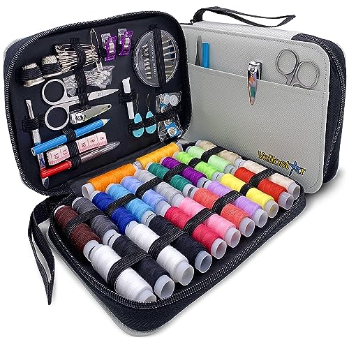 Vellostar Sewing Kit for Adults & Kids - 100-Piece Light Grey Beginner Set - color: Light Grey