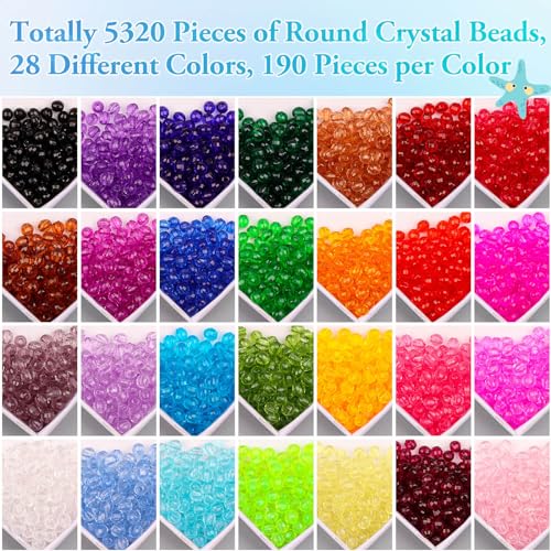 PAXCOO 5320Pcs Crystal Acrylic Beads for Jewelry Making, Round Faceted Bicone Gem Beads in 28 Colors (4 MM) - size: 4 MM