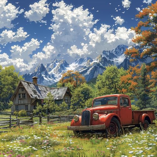 Moohue DIY Counted Stamped Cross Stitch Kits for Adults 14 Count Cross Stitch Patterns Printed Cross Stitch Kits for Adults (Mountain Car) - color: Mountain Car