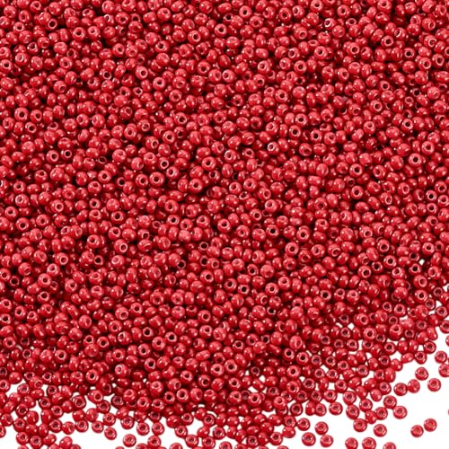 PH PandaHall 6000 Pcs 11/0 Glass Seed Beads, 2mm Seed Beads Red Round Waist Bead Mini Spacer Small Red Bead for Earring Choker Bracelet Neckalce Waist Chain Jewelry DIY Crafts Making - color: Red-6000 Pcs