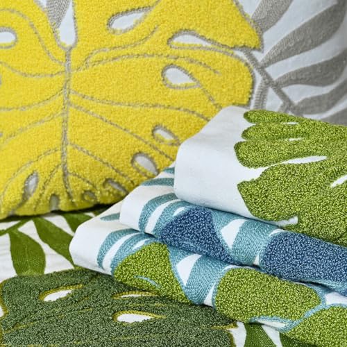 Green Monstera Leaf Tropical Leaves Embroidered Throw Pillow Cover, Floral Decor Plant Cushion Covers for Farmhouse Couch Living Room Sofa Bedroom Chair Office Shop 18 x 18 Inches - color: Green