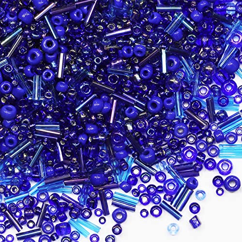 100g Mix Tube Beads Bugle Beads,3500+pcs Glass Bulk Spacer Multi Size 2-6mm Glass Kit for Jewelry Making DIY Craft Bracelets Necklace Earring Making (Blue Mixed) - color: Blue Mixed, size: 2-6mm