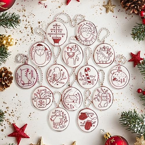 liqiaofang Jolly and Bright Hand Embroidery Christmas Ornaments Kit with DIY Material Package for Beginners Adults, Christmas 3D Novice Embroidery Needlepoint Starter Kit (A)