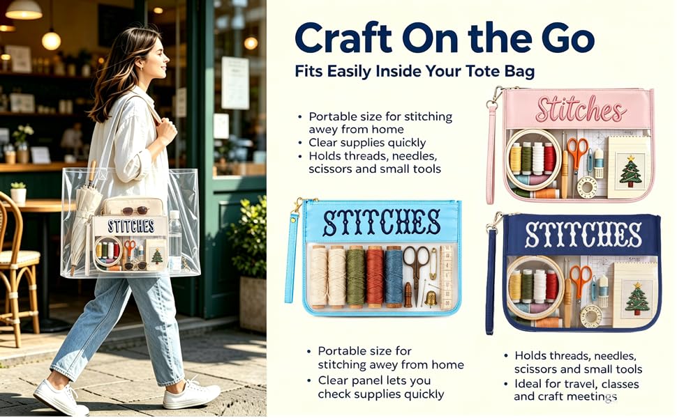 RF REENFAYA Clear Zipper Project Pouch for Needlepoint & Embroidery (Multicolor) - color: Multicolor