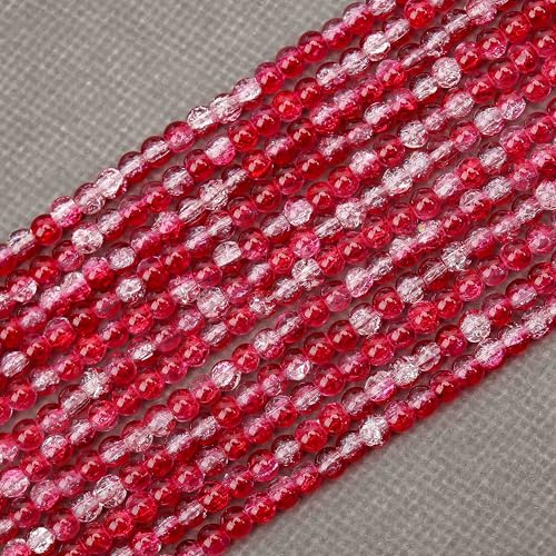 400PCs 4mm Red Crackle Glass Beads Bulk, Round Smooth Hole Glass Crystal Beads for Jewelry Making, DIY Bracelets, Necklaces, Bag Charms, Keychains and Craft Projects - color: Red Crackle, size: 4MM