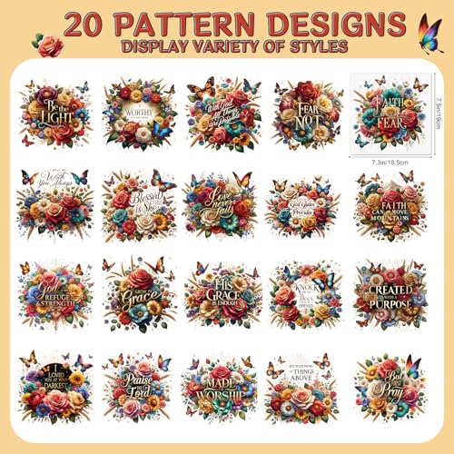 Dtf Transfers Ready to Press - 20Pcs Christian Floral Iron on Transfers, Bible Verse Iron on Decals for Tshirts, Religious Faith Heat Appliques Patches for Clothes Hat Bag Pillows DIY Crafts - color: Christian Floral668