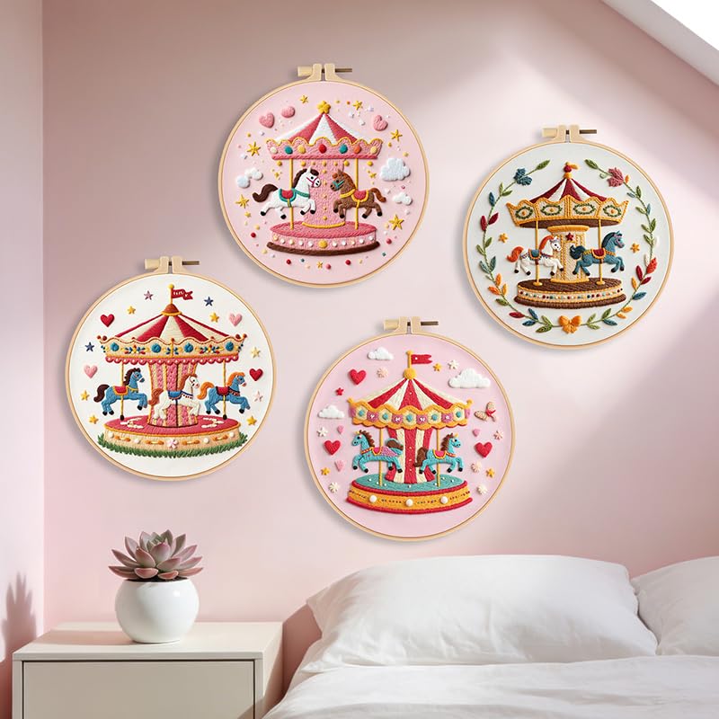 Haootadiy Beginner Embroidery Kit for Adults, Easy Cross Stitch Kit for Beginners and Adults, Full Embroidery Hoop Kit with Needles and Thread Included (Pattern 14) - color: Pattern 14