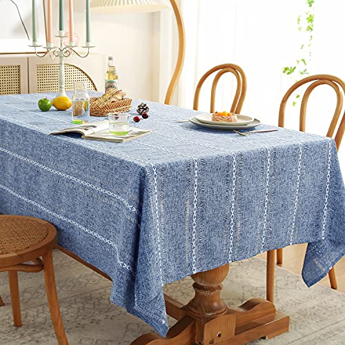 Chassic 60 x 84 inches Farmhouse Style Linen tablecloths, Wrinkle Resistant Washable Dining Room Table Cloths for Rectangle Tables - Hemstitch Blue - color: Hemstitch Blue, size: 84" x 60" (Rectangular)