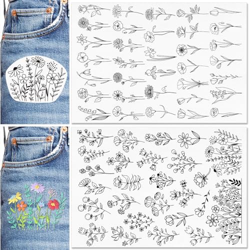 Patemby Embroidery Pattern Water Soluble Embroidery Stabilizers, Stick and Stitch Embroidery Paper Wash Away with Pre-Printed Pattern Designs Stencils Transfers for Hand Sewing Lover Beginner - color: Blossom