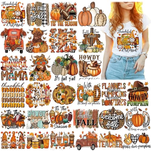 Yuntau 30 Pcs Western Fall Iron on Transfers Patches, DTF Vinyl Decal - style: Western Fall