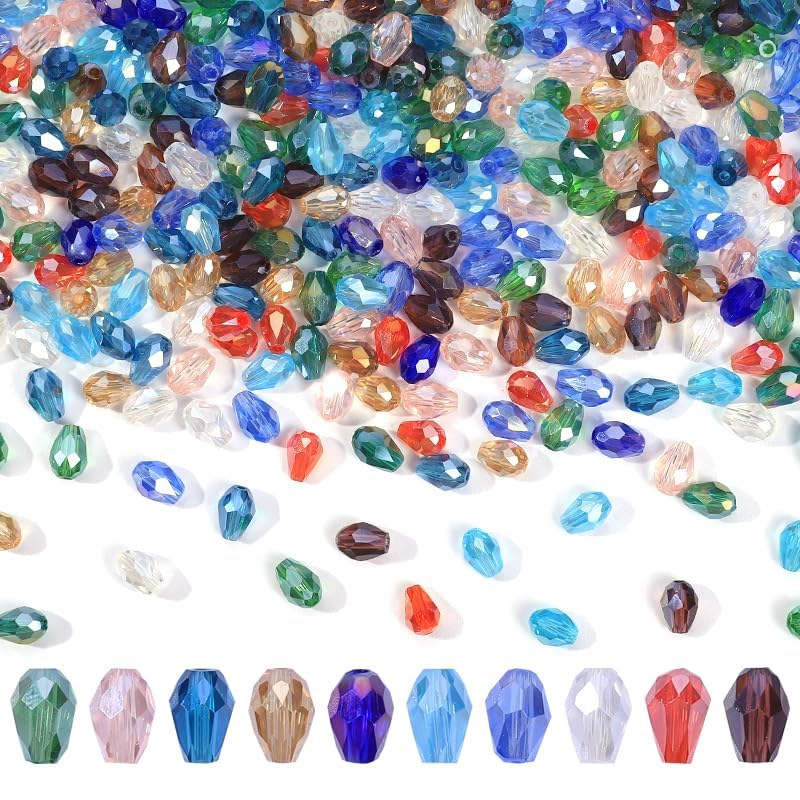 300pcs Glass Crystal Teardrop Beads 6X8mm Drop Glass Spacer Beads Colorful Clear Electroplated Color Crystal Beads for DIY Jewelry Bracelet Making (Facet Drop) - color: Facet Drop