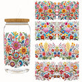 4pcs Mexican Floral Floral Leaf UV DTF Cup Wraps Transfer Waterproof Sticker for Glass Cups Furniture Craft DIY Crafts，Rub on Transfer Stickers for DIY Water Bottle Laptop Decal Wood Car
