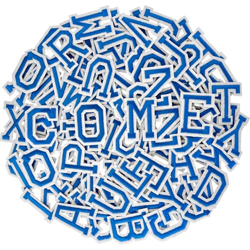 1 inch Blue Iron on Letters Patches, Embroidery Fabric Letters Applique Patch for Clothing, Jackets, Jeans, Hats, Backpacks, Socks, 104pcs - color: Blue, size: 1 inch